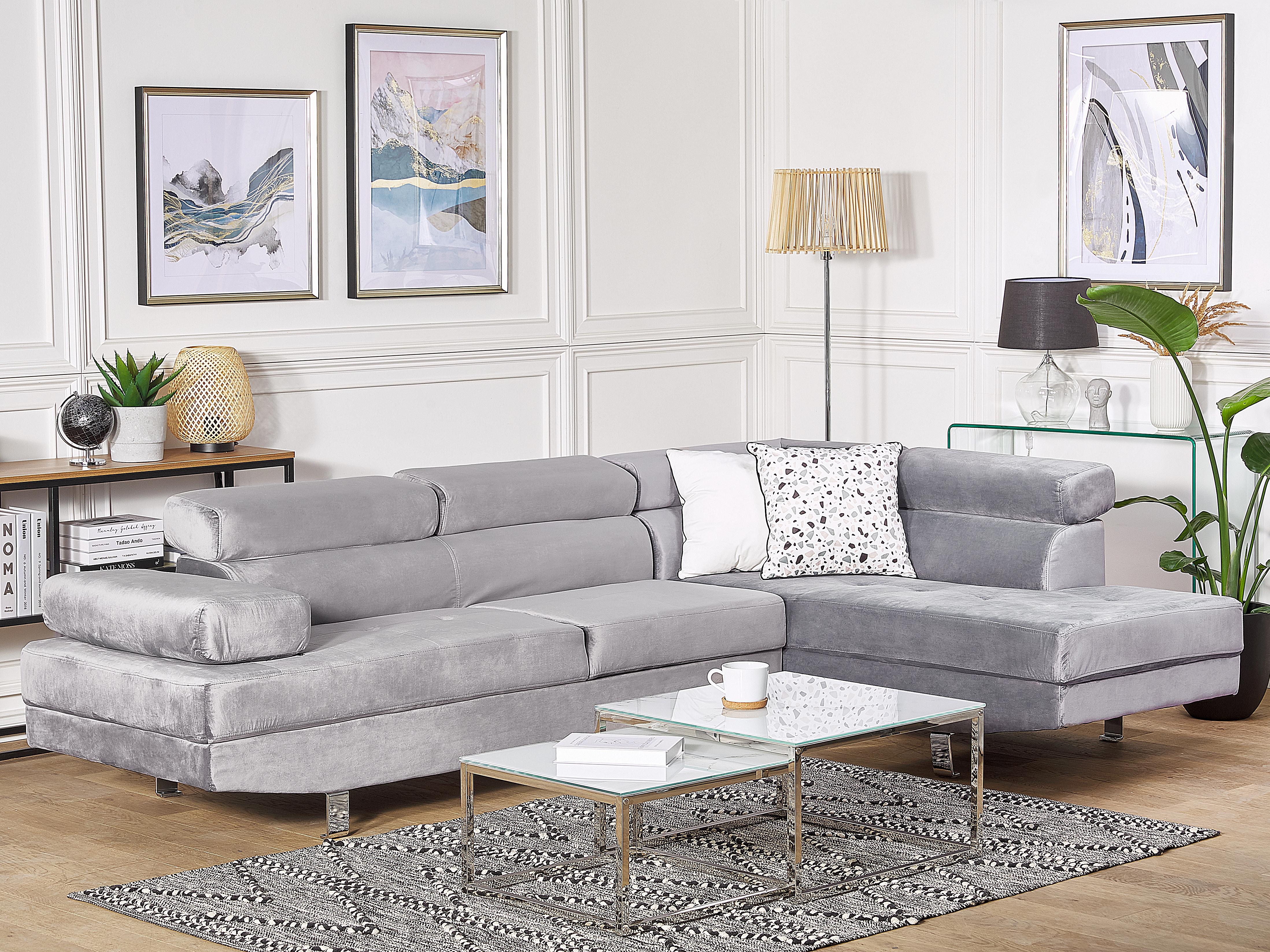 Corner Sofa 5 Seater NORREA Velvet Grey Left Hand