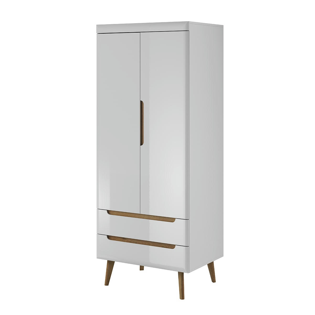 - Armoire 2 portes 2 tiroirs blanc et naturel