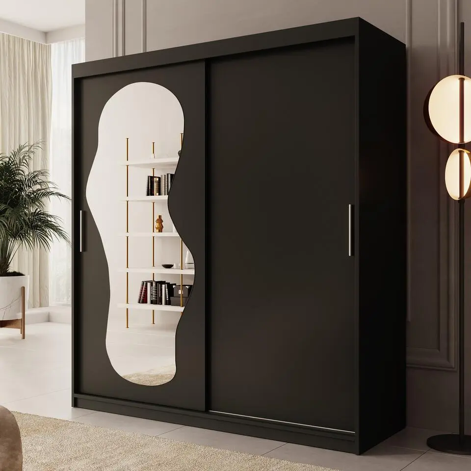 Meubella - Kledingkast Ulysses - Zwart - 180 cm - Met spiegel