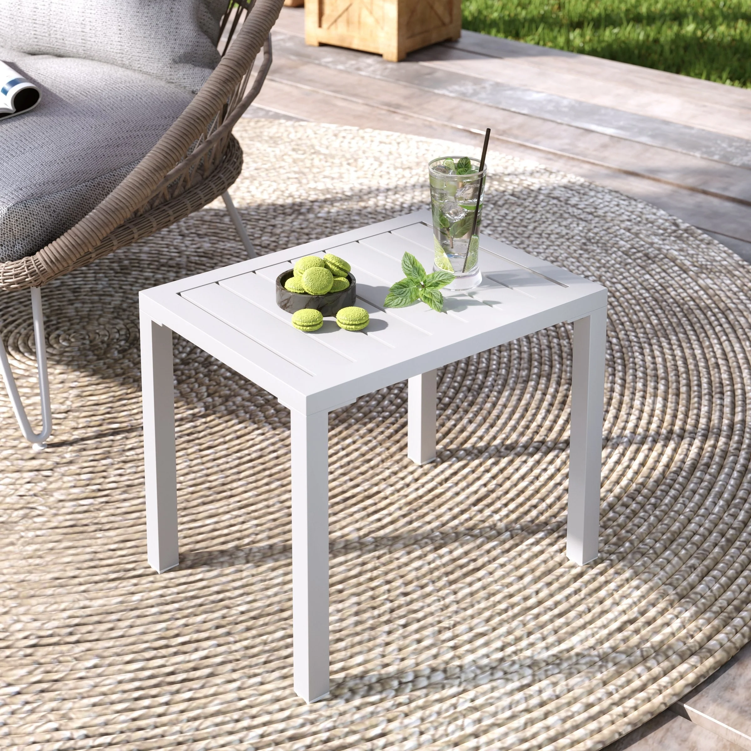 Pellebant Outdoor Aluminum Patio Side Table Rectangular End Table - 18.1 in L* 13.8 in W * 15.7 in H