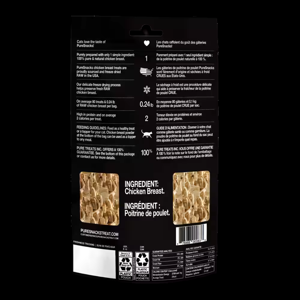 PureSnacks Freeze Dried Chicken Breast Cat Treats, 29-g