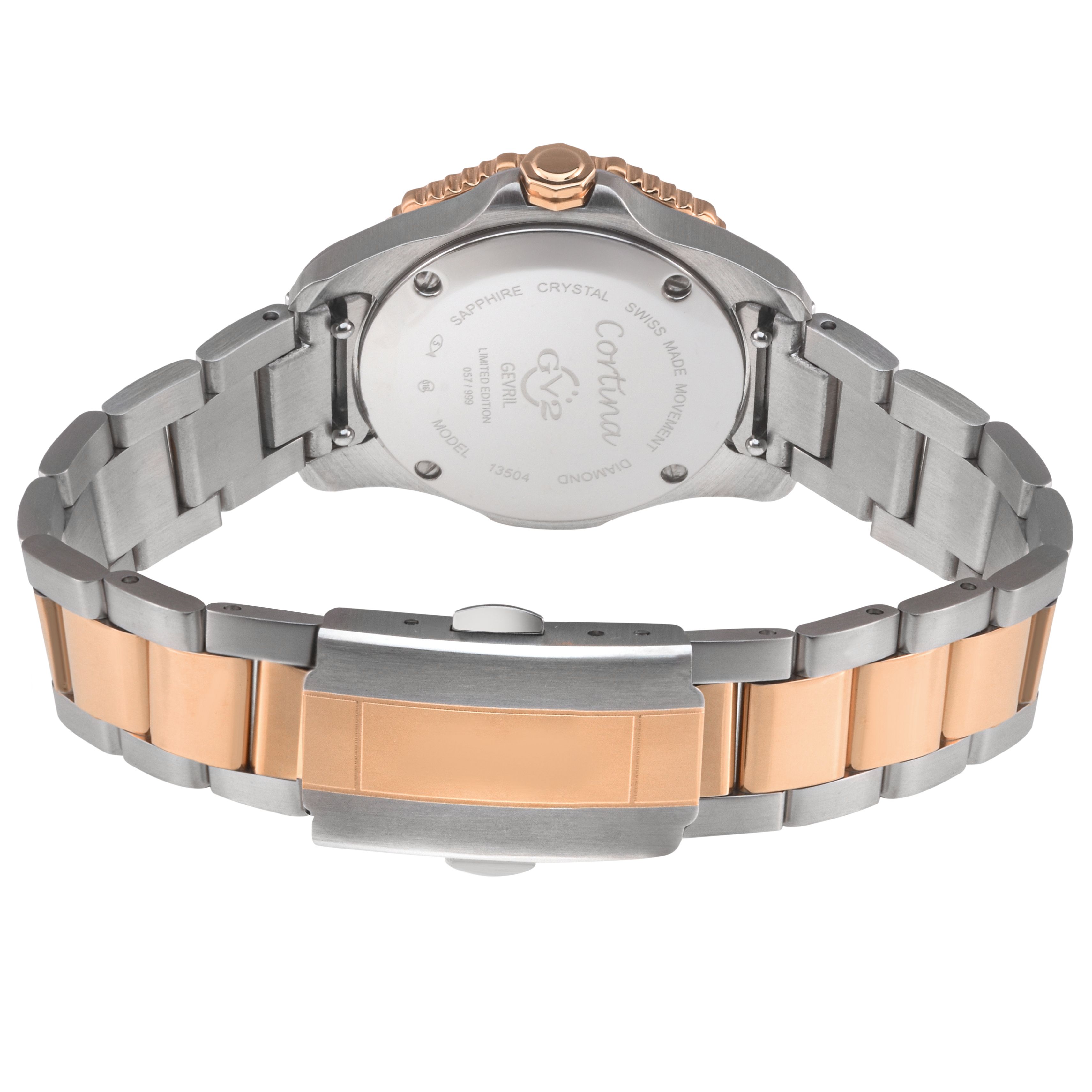 GV2 Cortina, Swiss Quartz Watch, Black MOP Dial, 316L Stainless Steel, and Sapphire Crystal