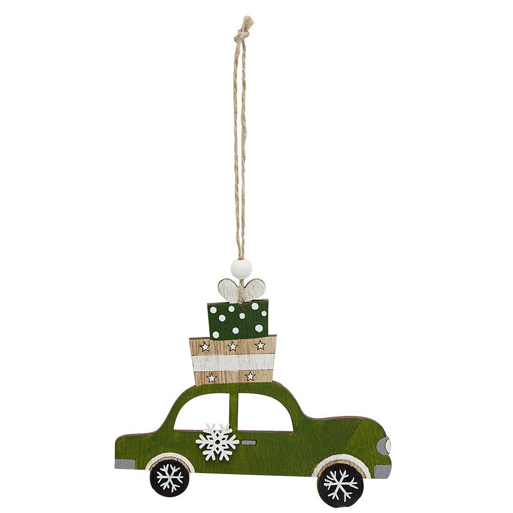 Suspension de No&euml;l forme voiture en bois vintage