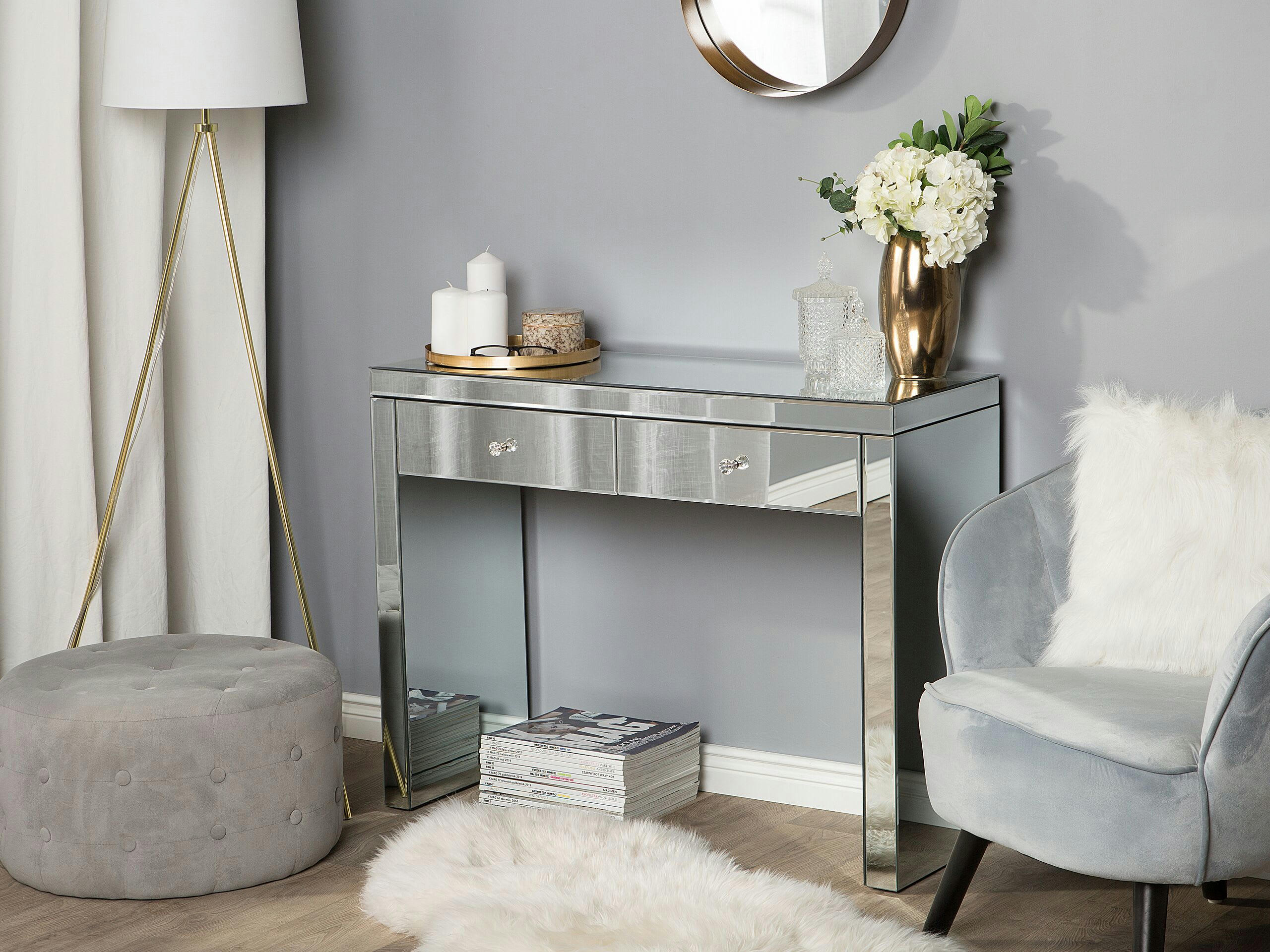 MARLE - Coiffeuse effet miroir avec 2 tiroirs