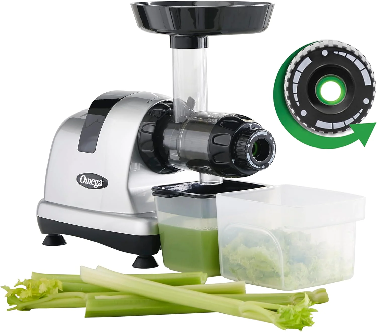 Medium-speed slow-chewing celery juicer with high juice yield, adjustable knob, 200 watts, silver appearance(Celery Juicer)