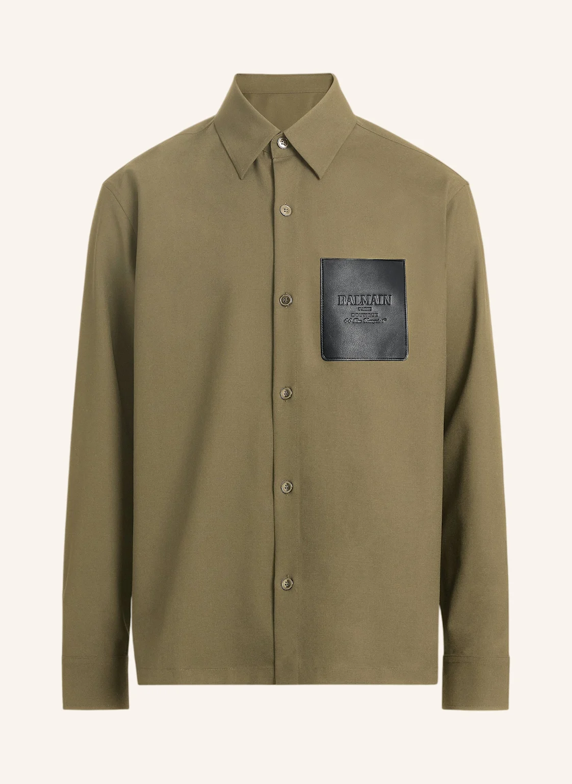 BALMAIN Overshirt aus Wolle mit Balmain Vintage-Etikett aus Leder