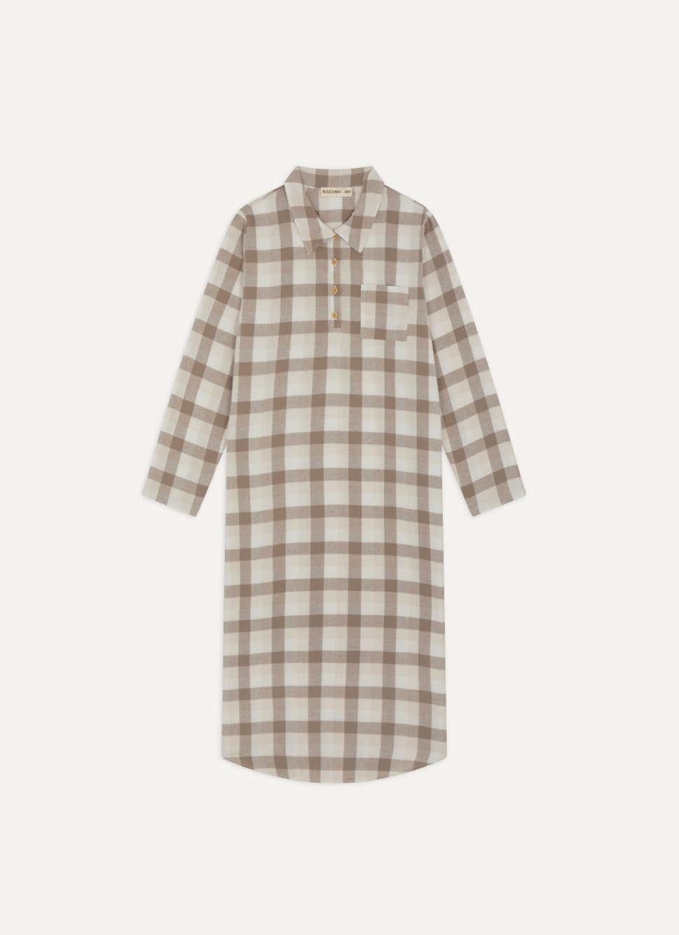 CHEMISE DE NUIT à CARREAUX EN COTON FLANELLE LOVE BEIGE CLAIR