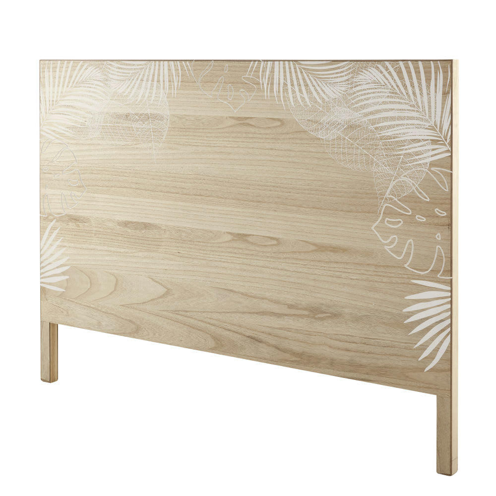 Caracas - Tête de lit 160 en pin massif imprimé feuillage blanc