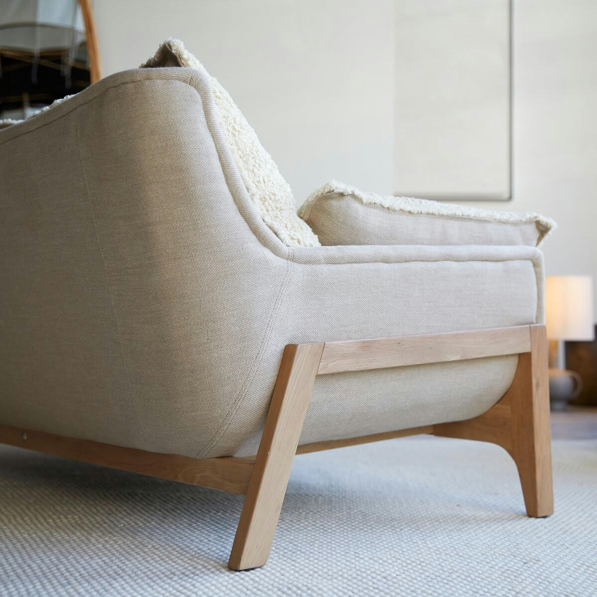 WOODNEST - Canapé en chêne massif et tissu Linen 2 places