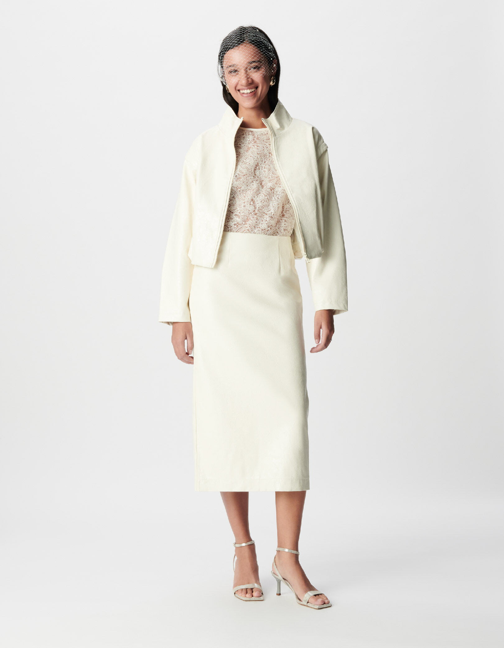 Jupe crayon longue blanche esprit rock Femme