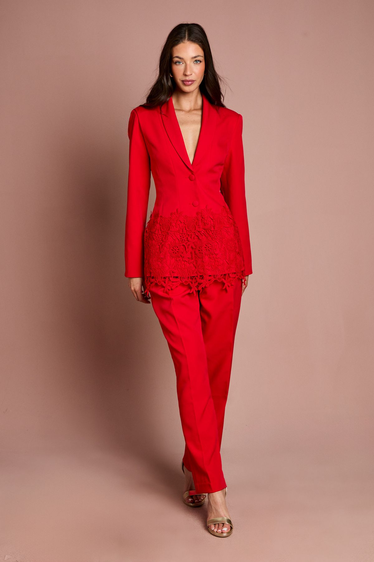 Coast Single Breasted Lace Trim Fitted Blazer