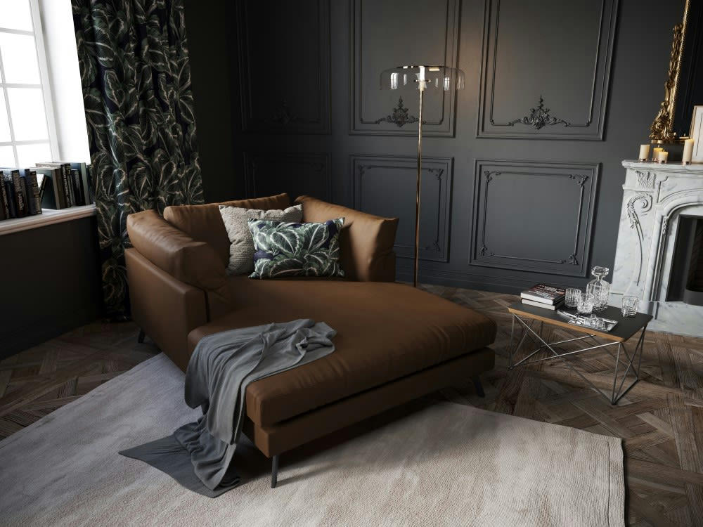 CAMILLE - Méridienne 1 place en cuir marron foncé