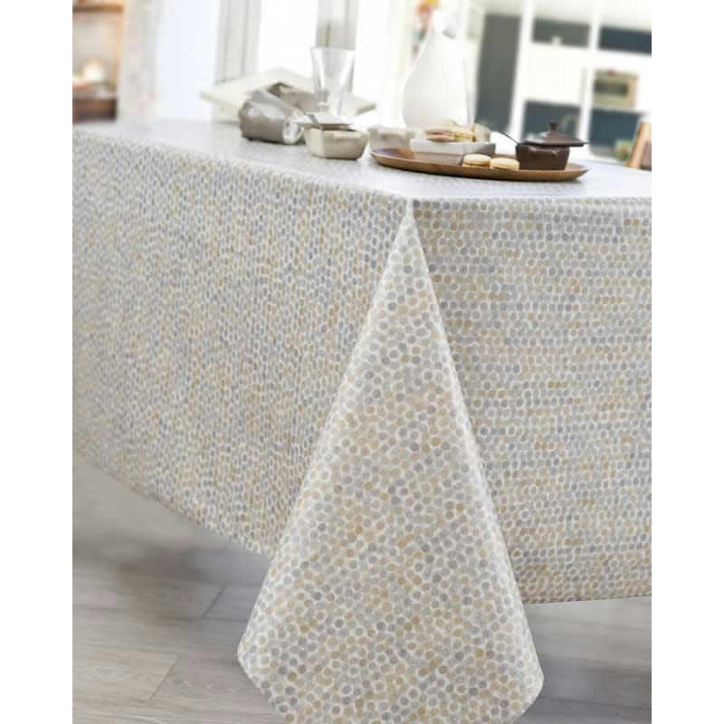PERLE - Nappe en coton enduit acrylique gris ronde 160 cm