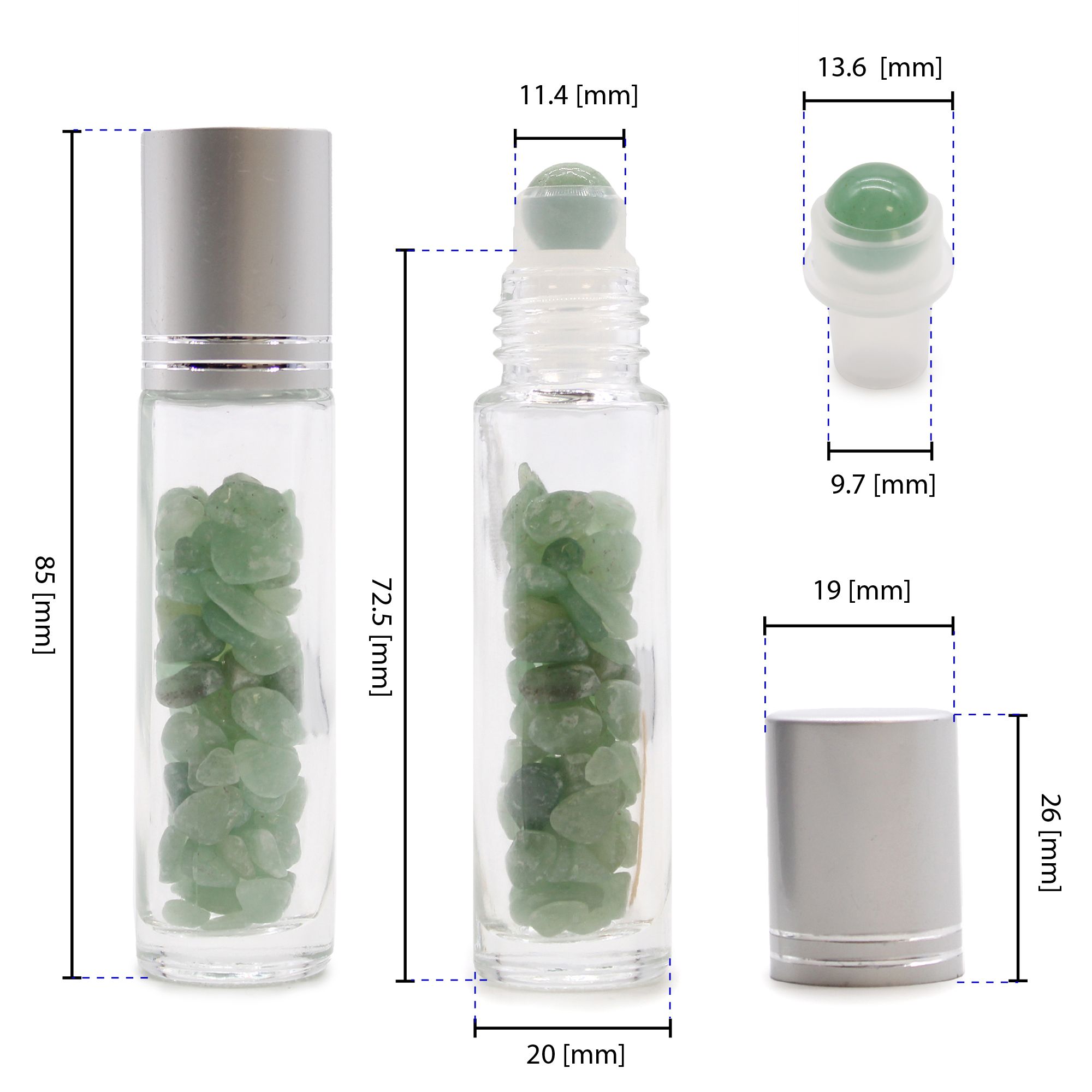 KDMD Gemstone Essential Oil Roller Bottle - Rose Quartz - Silver Cap