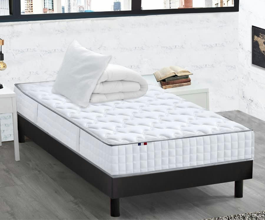 ENSEMBLE KIT ODYSSEE - Ensemble Matelas Ressorts + Sommier Kit couette Oreiller 90x190
