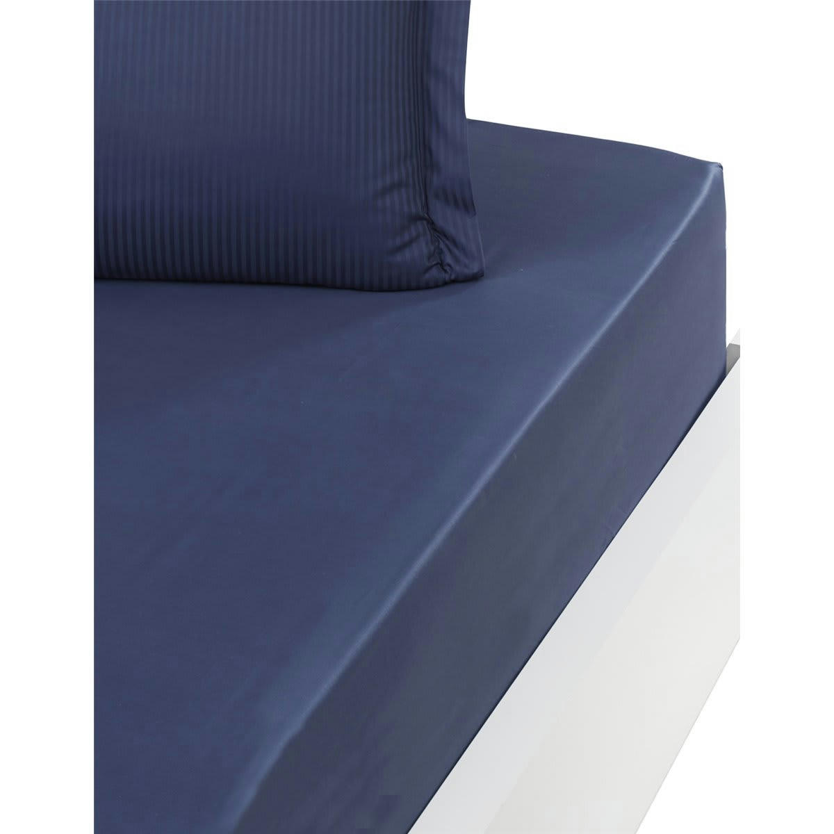 VERSAILLES - Drap housse uni en satin de coton 120 fils bo marine 160x200 cm