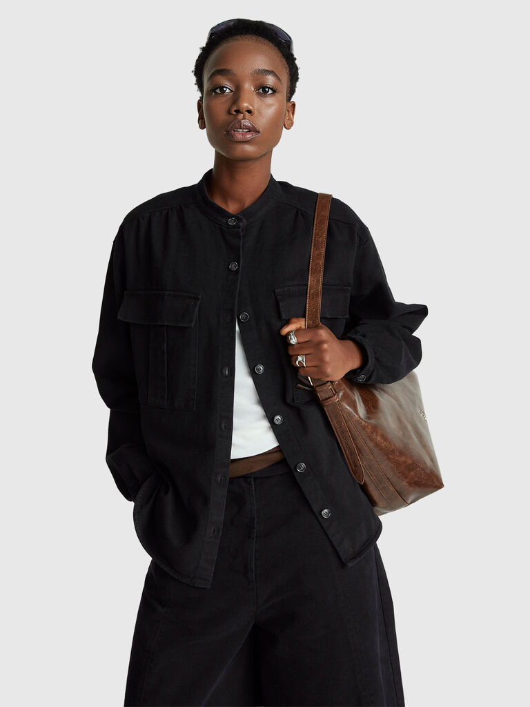 Oversized fit shirt with Mandarin collar