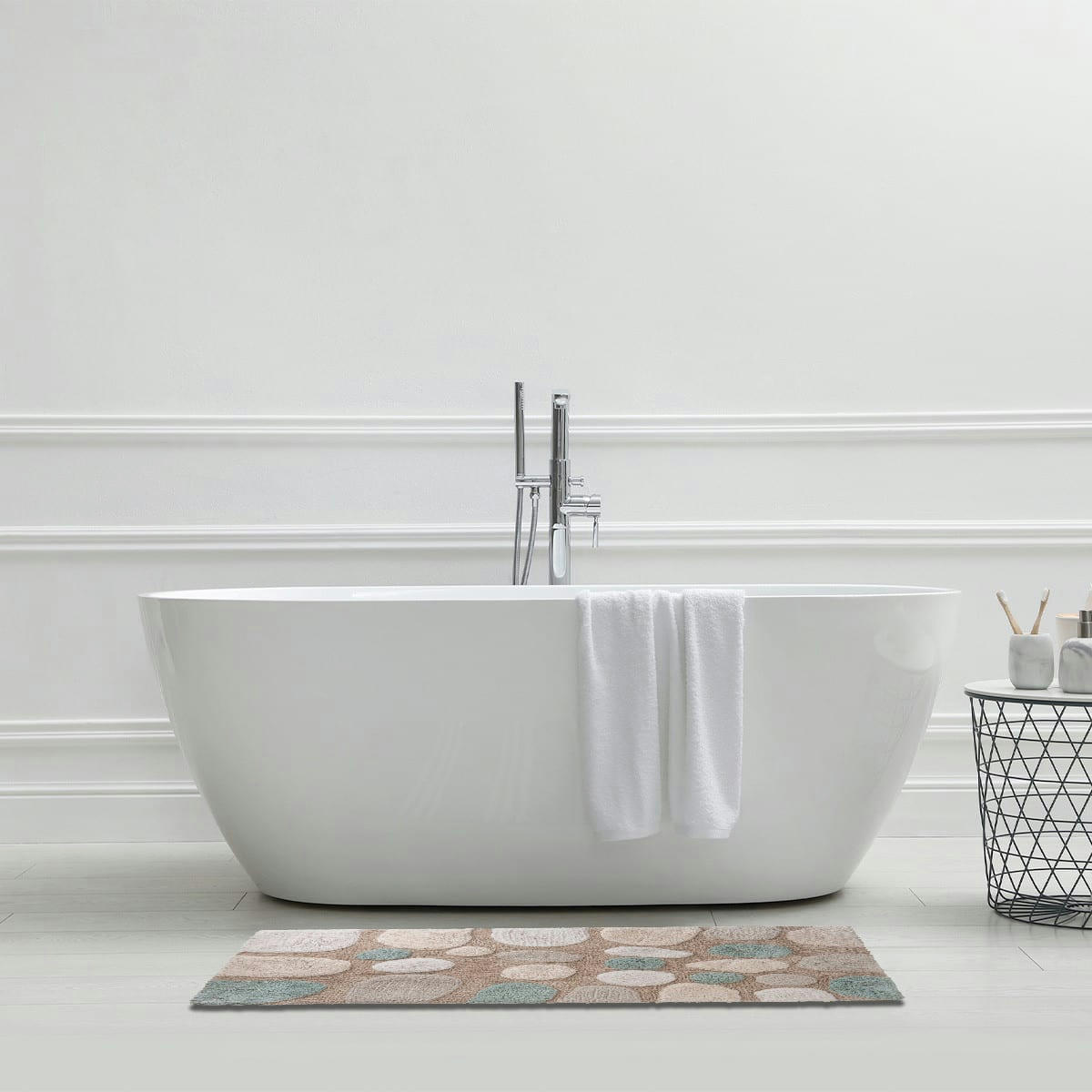 GALET - Tapis de bain coton fantaisie beige 60x120cm