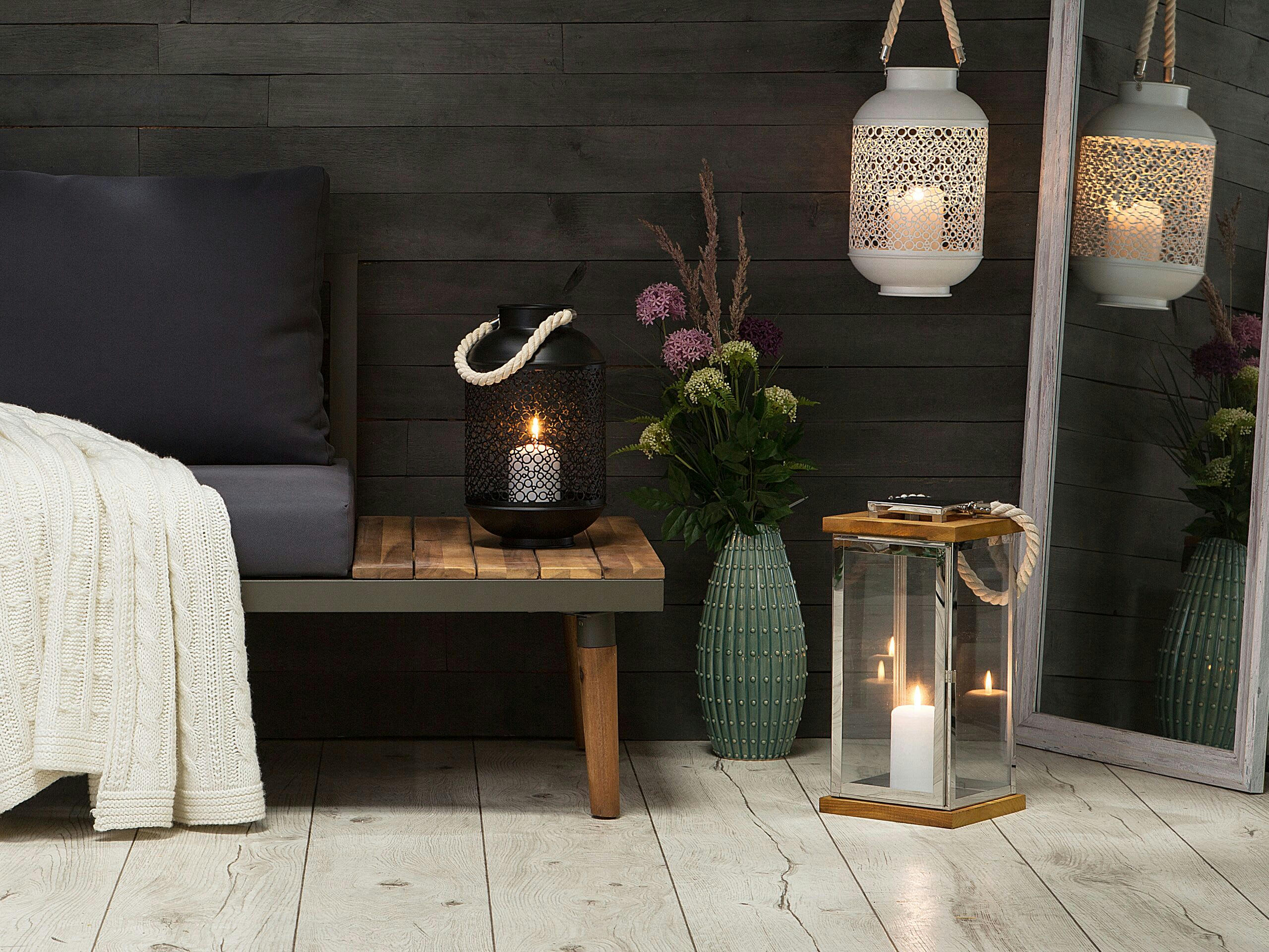 BORNEO - Lanterne argentée et bois clair