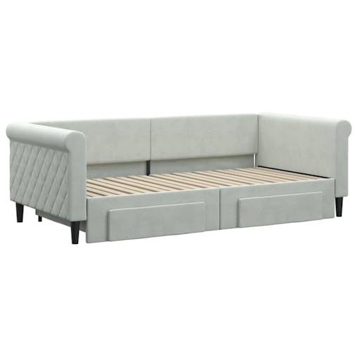 NNEVL Daybed with Trundle and Drawers Light Grey 90x190 cm Velvet