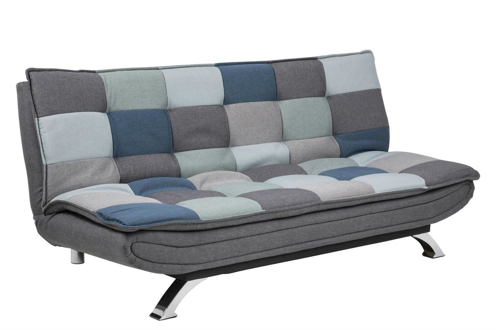 Sofa rozkładana Faith Patchwork niebieska z przeszyciami