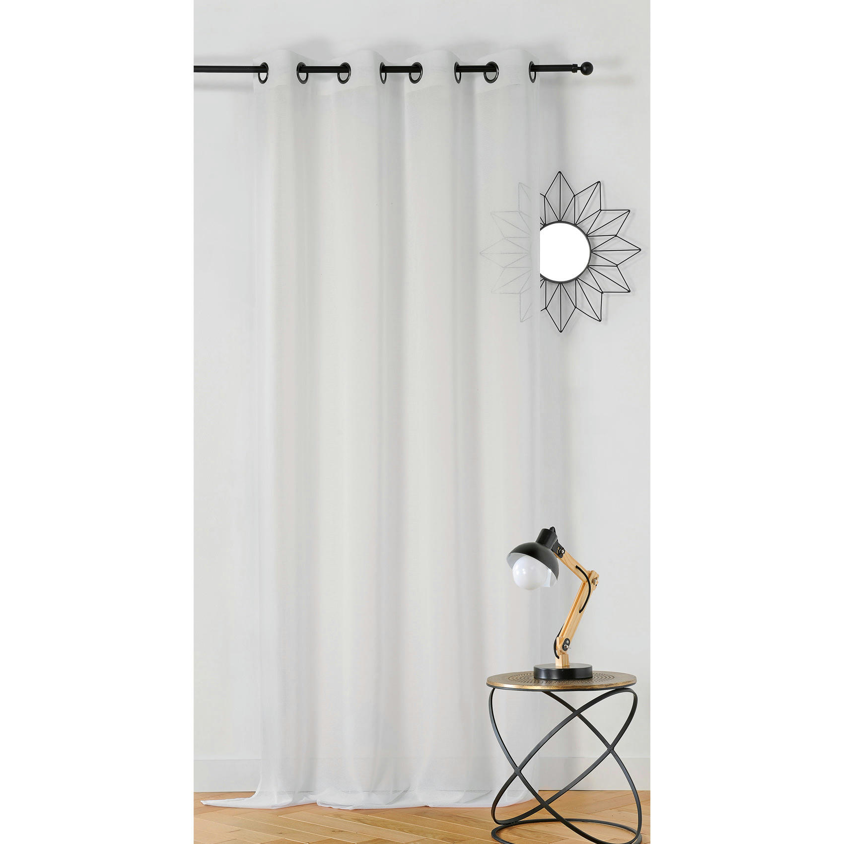 - Voilage  -  - effet de rayures polyester blanc 145x240 cm