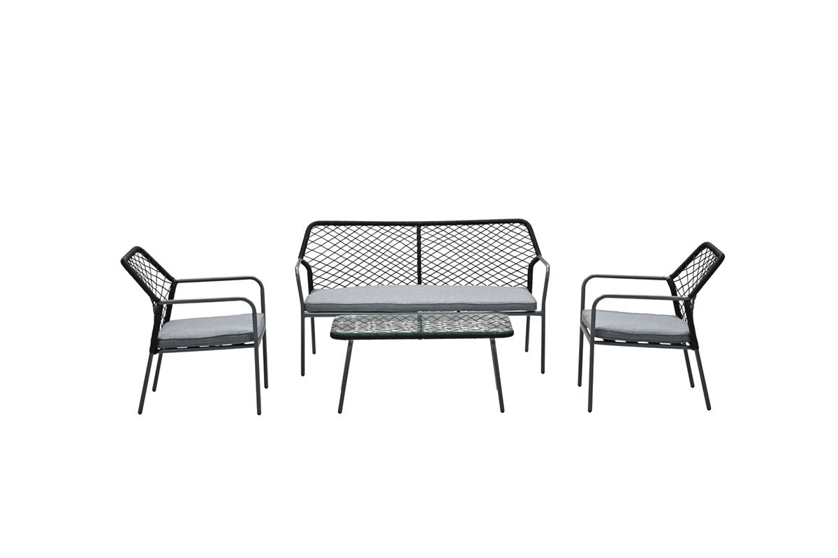 Turin loungeset - 4-delig -rope zwart-desert sand-light teak vironwood