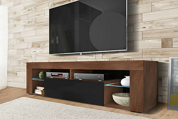 Meuble TV 140 cm noyer mat et noir brillant BIANCO