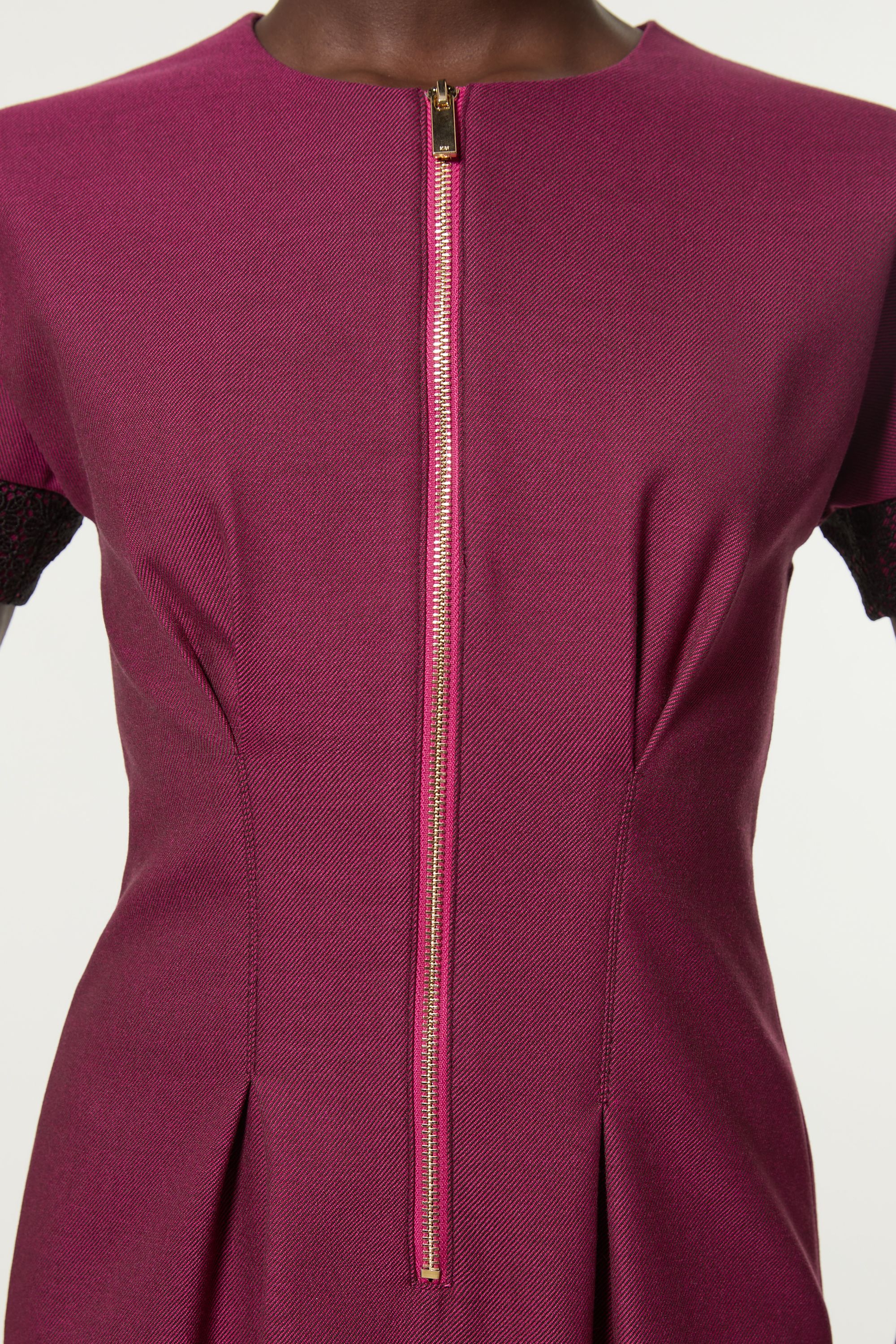 KarenMillen Tall Tailored Twill Lace Mix Zip Front Mini Dress