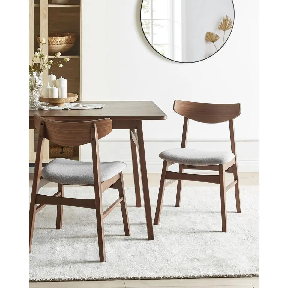 SMILEY - Eetkamerstoel set van 2 - Lichtgrijs - Donker hout/Stof