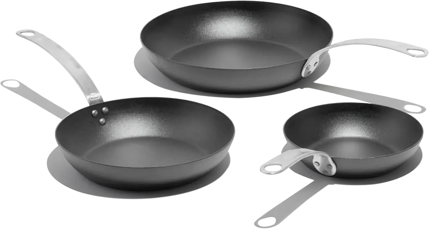 Made In Cookware | 3 Piece (Includes 8,10,12) Seasoned Blue Carbon Steel Frying Pan - (Like Cast Iron, but Better) | Professional Cookware | Crafted in Sweden | Induction Compatible