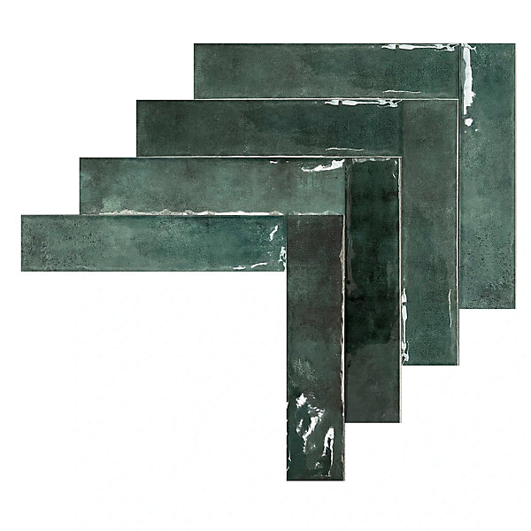Carrelage Mural Effet Zellige Vert 6,5x29,8 Monpelli Emerald Mix - Allocarrelage