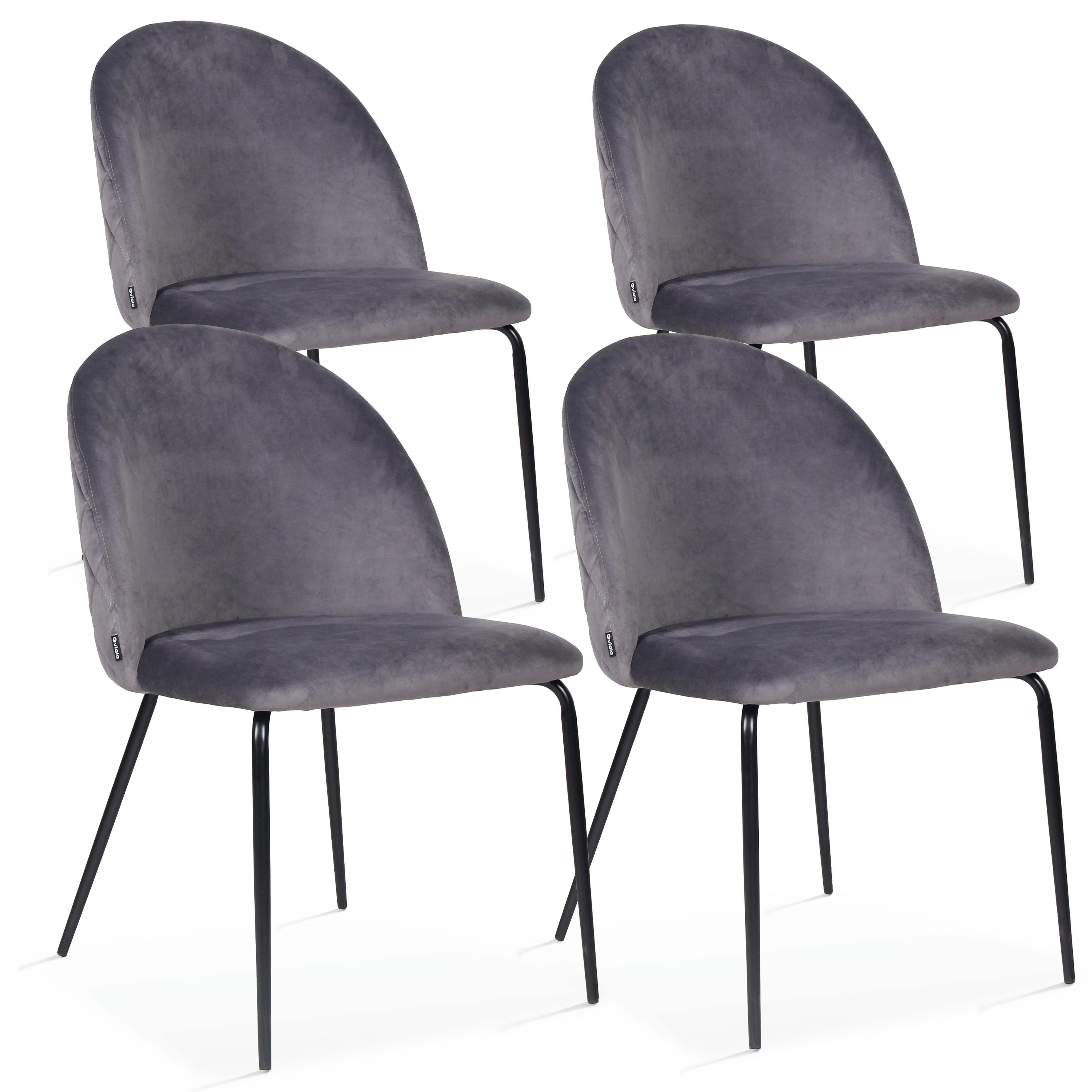 CHESTER - Lot de 4 chaises en velours grises