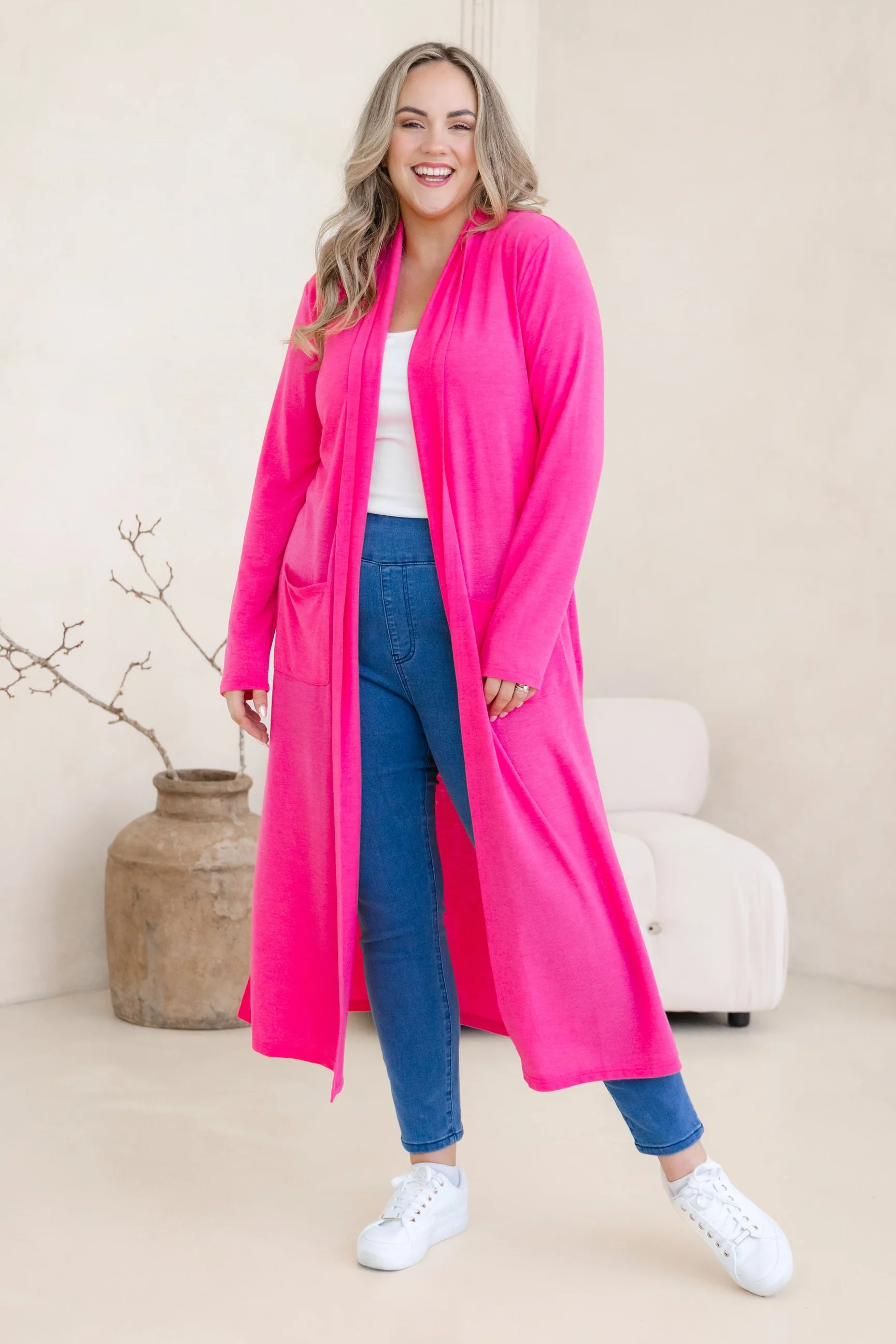 Jane Cardi Maxi Length in Hot Pink