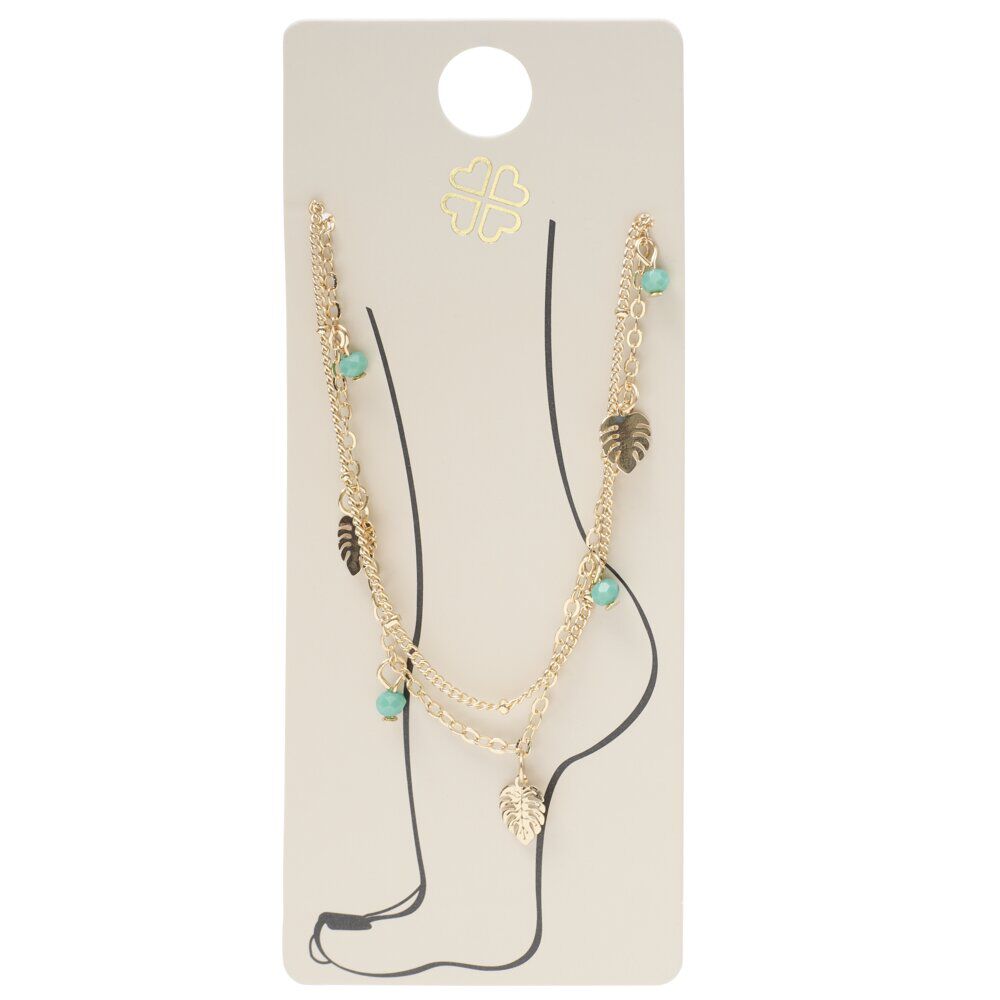 ChaÎne à 2 rangs pendentifs feuille de monstera et perles