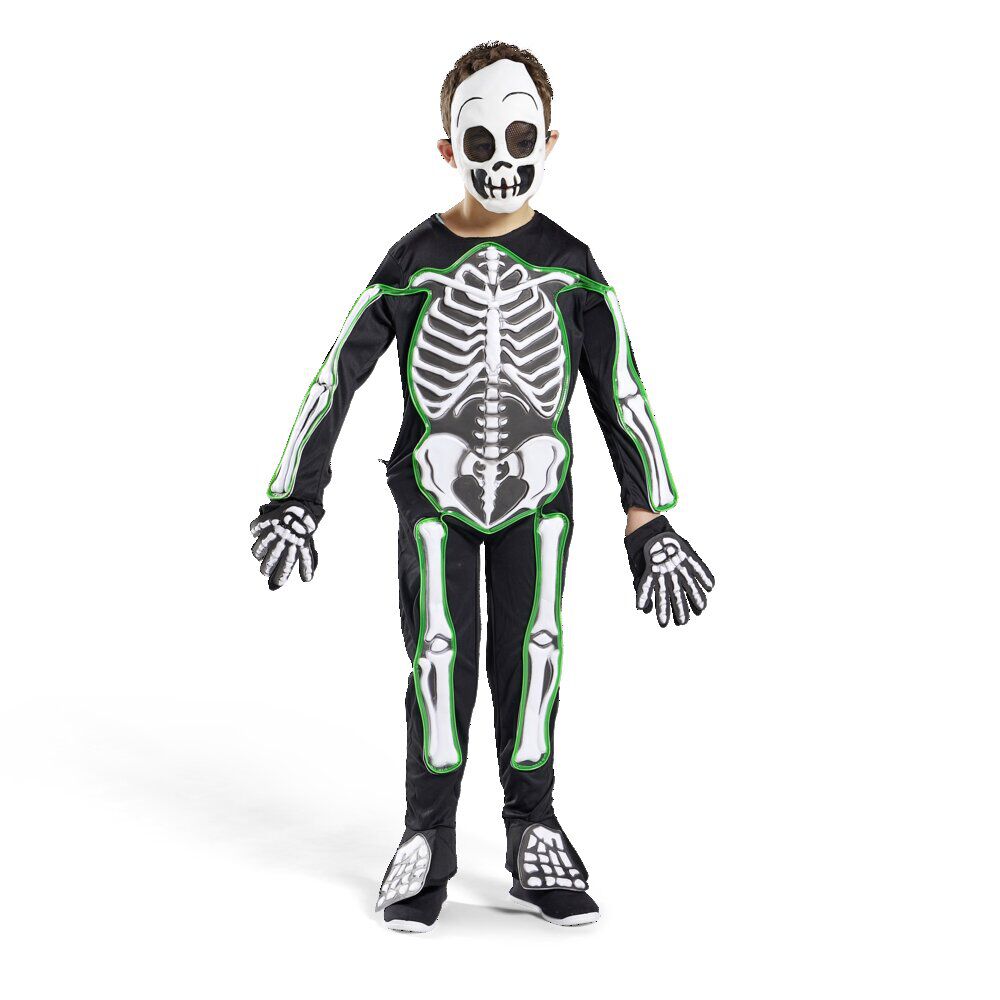 Déguisement squelette lumineux masque, gants, combinaison 7/10 ans