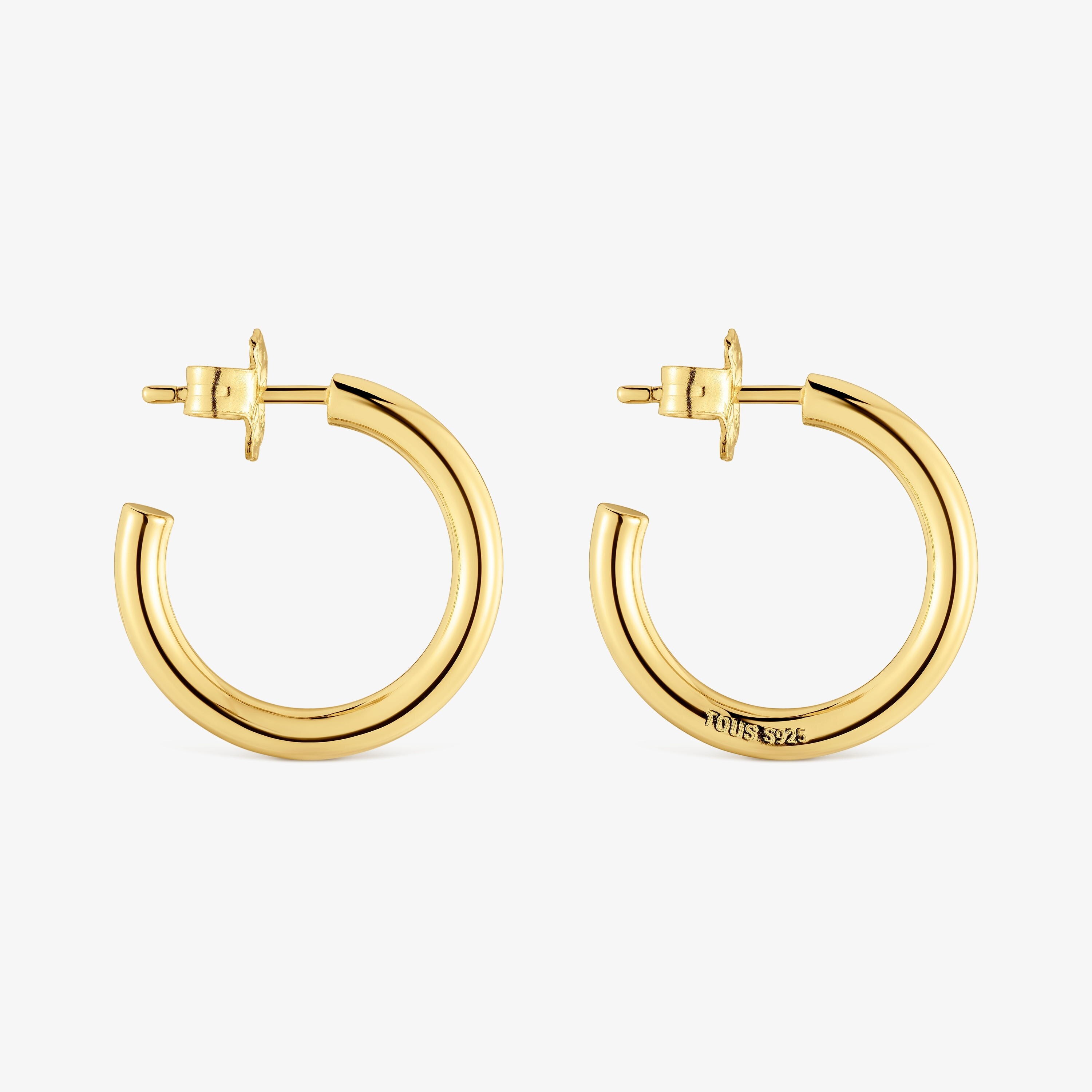 Pendientes aro cortos con baño de oro 18 kt sobre plata 20 mm Basicos
