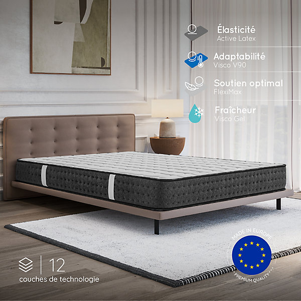 Matelas 140x200 Mousse HR - Blue Latex - 21 cm - 7 zones de confort - Réversible - Hypoallergénique - Medium - Durable - Equinox