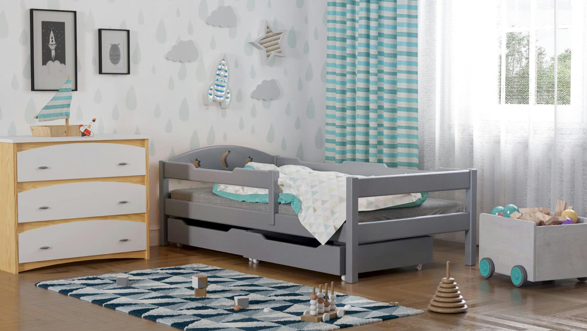 - Lit simple en pin massif 200x90 gris