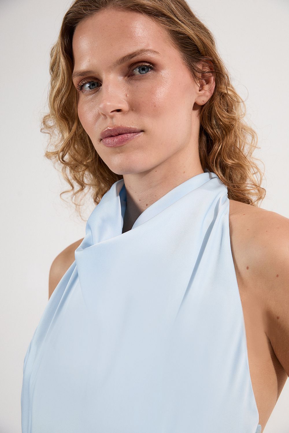 KarenMillen Drama Halter Pleat Insert Woven Satin Maxi Dress