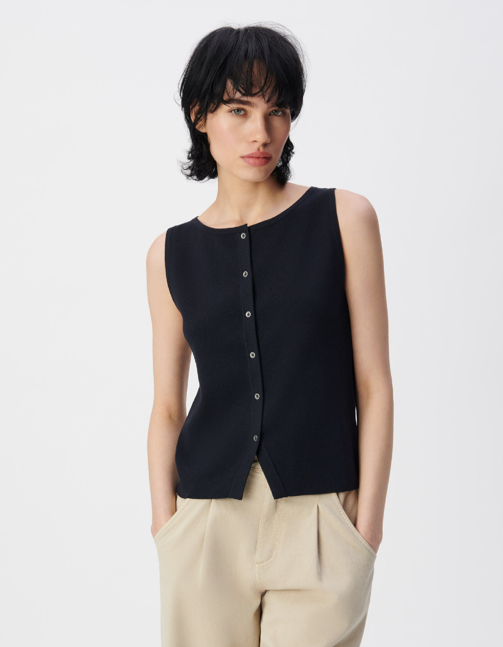 Cardigan sans manches marine tricot Femme