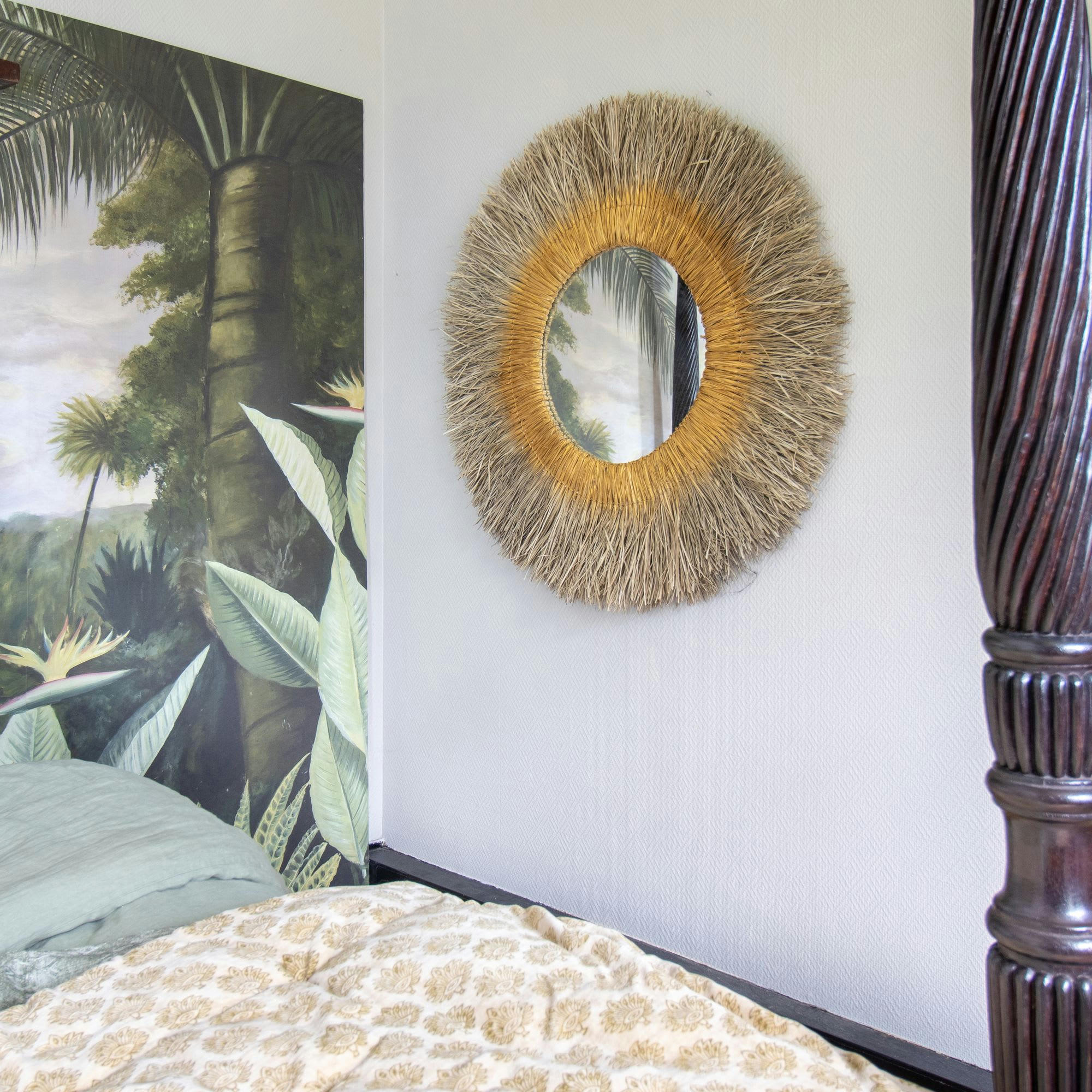 MULI - Miroir rond en feuilles de mendong Ø110cm