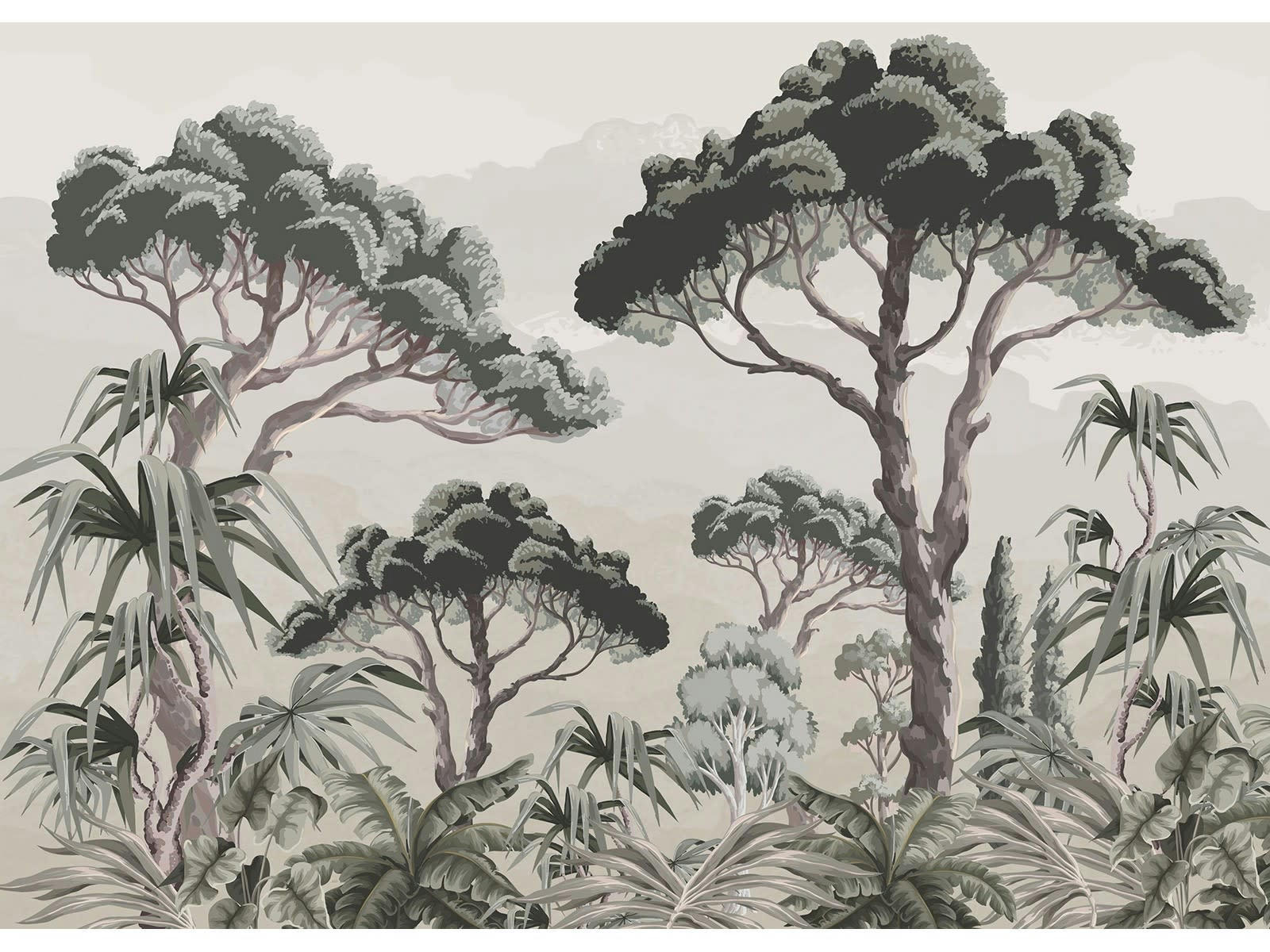 JARDIN MÉDITERRANÉEN - Papier peint panoramique adhésif grisé 350x250cm