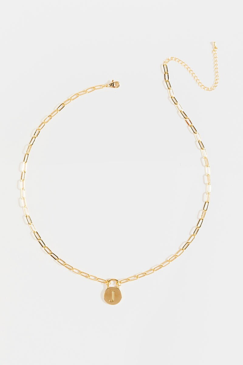 Initial Curb Chain Pendant Necklace Gold