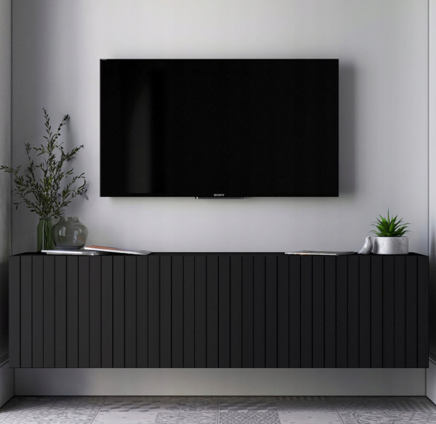 Wisząca szafka RTV Komoda Glamour Czarny MAT 150cm
