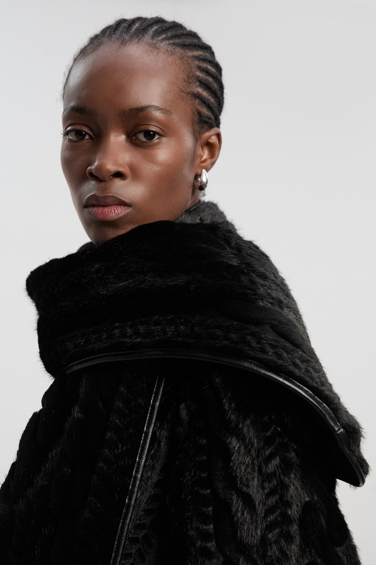 KarenMillen Textured Faux Fur Scarf Neck Coat