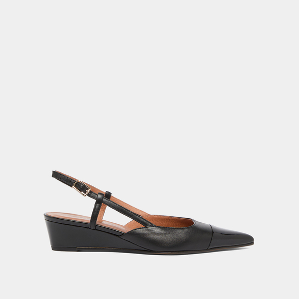 Escarpins compensésen vernis et cuir noirs | DAKARA
