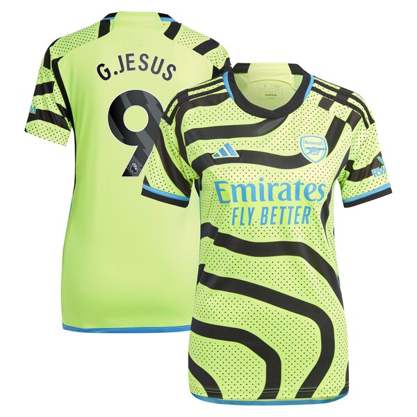 Gabriel Jesus Arsenal adidas Women's 2023/24 Away Replica Player Jersey - Yellow/Green/Red