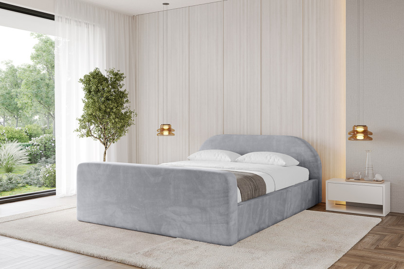 Łóżko tapicerowane z materacem   pojemnik TIVO-v1-Z-120x200 cm Jasnoszary