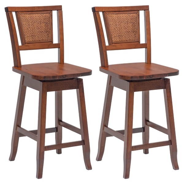 Set of 2 Swivel Bar Stools Counter Height Rubber Wood Pub Chairs